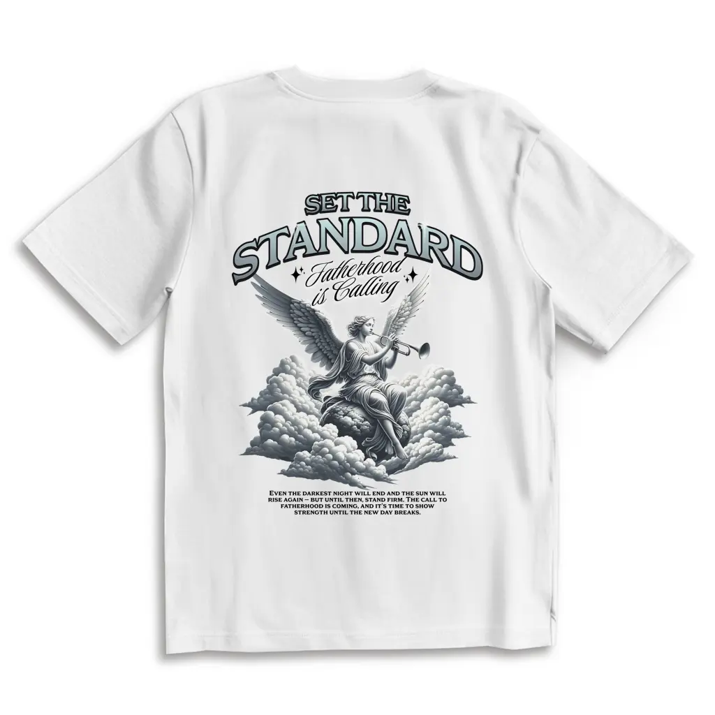 Set The Standard – White Oversize T-Shirt – Streetwear für Väter – Rückenansicht | Vaterstück