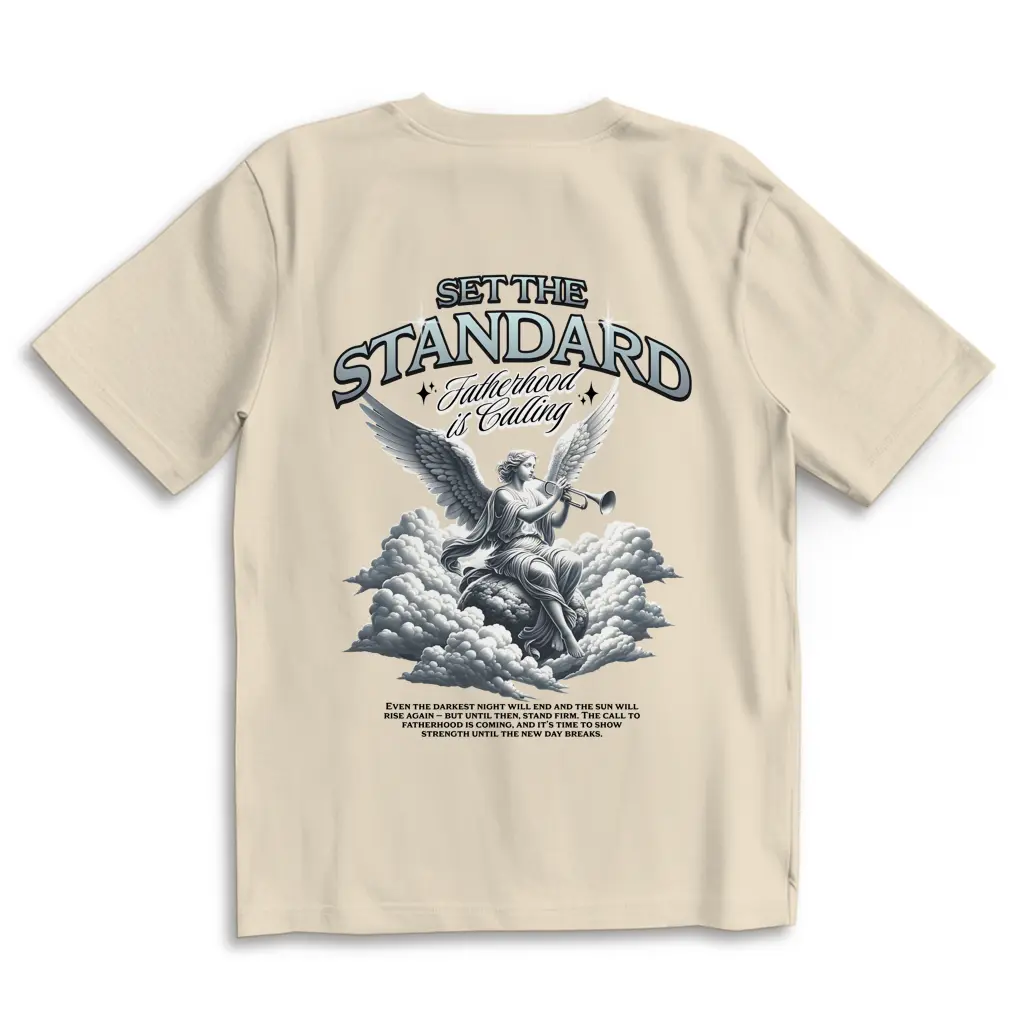 Set The Standard – Sand Oversize T-Shirt – Streetwear für Väter – Rückenansicht | Vaterstück