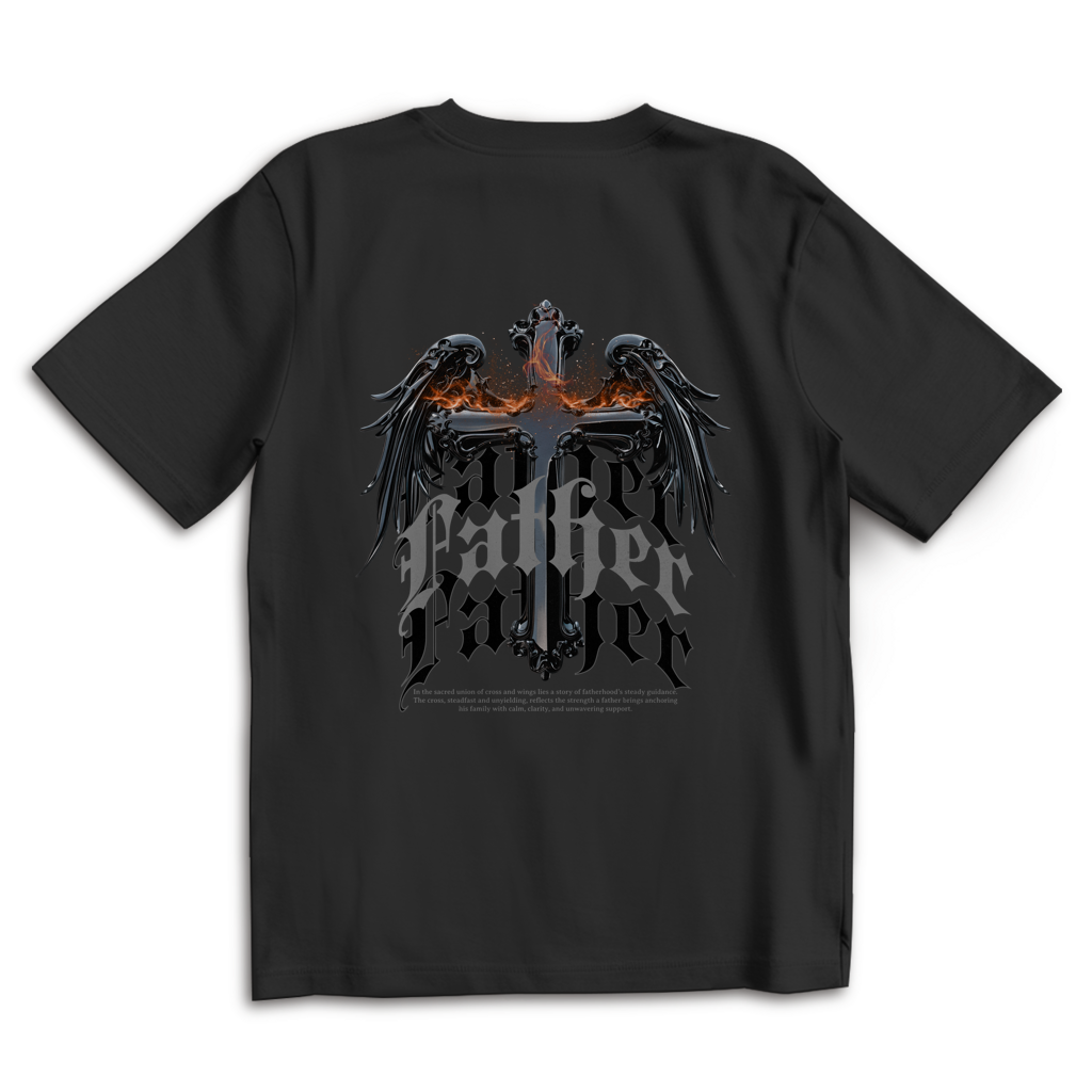 Sacred Guardian – Black Oversize T-Shirt – Streetwear für Väter – Rückenansicht | Vaterstück