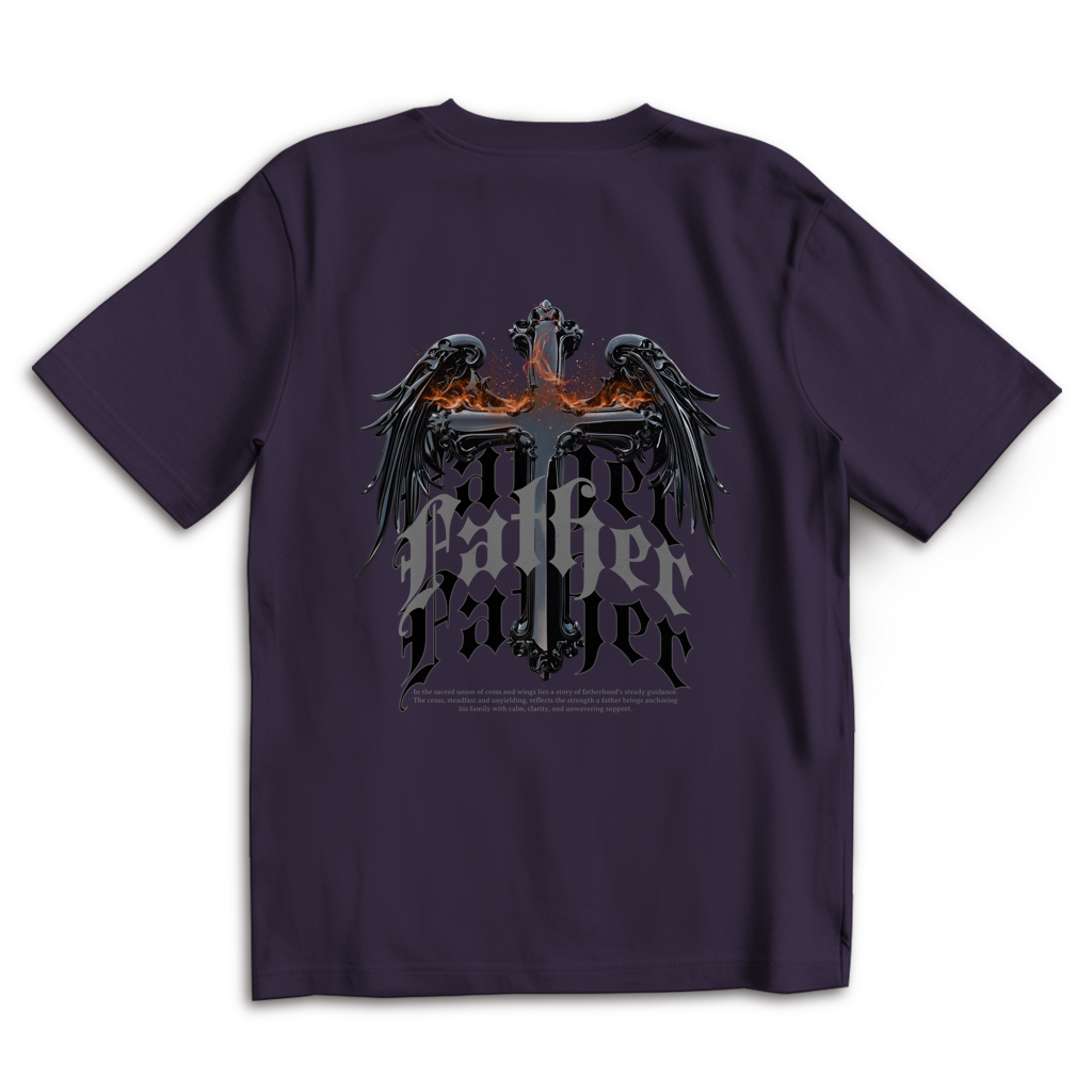 Sacred Guardian – Purple Night Oversize T-Shirt – Streetwear für Väter – Rückenansicht | Vaterstück