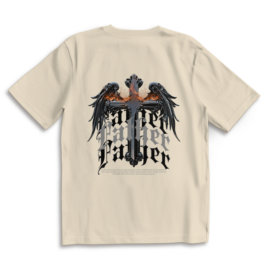 Sacred Guardian – Sand Oversize T-Shirt – Streetwear für Väter – Rückenansicht | Vaterstück