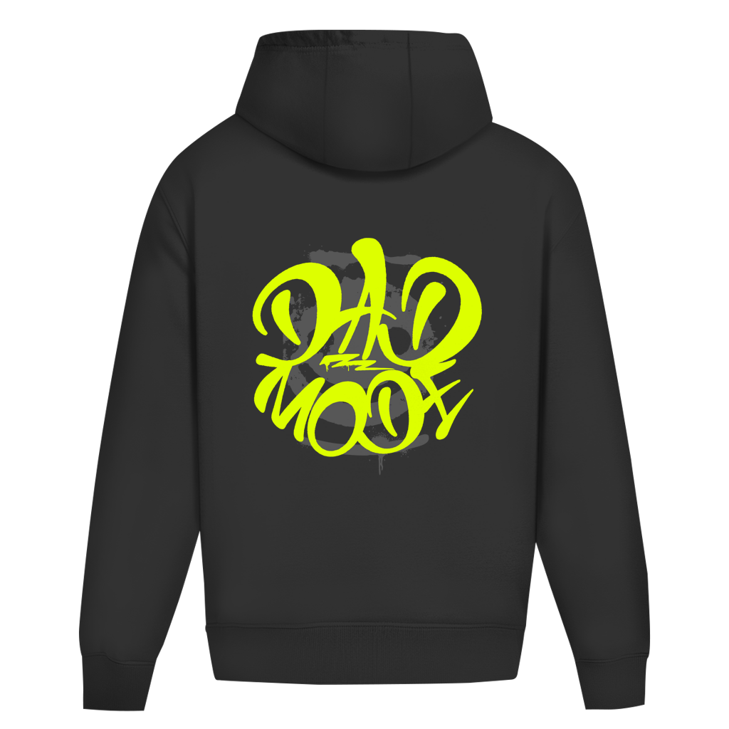 Dad Mode Smile – Black Oversize Hoodie – Streetwear für Väter – Rückenansicht | Vaterstück