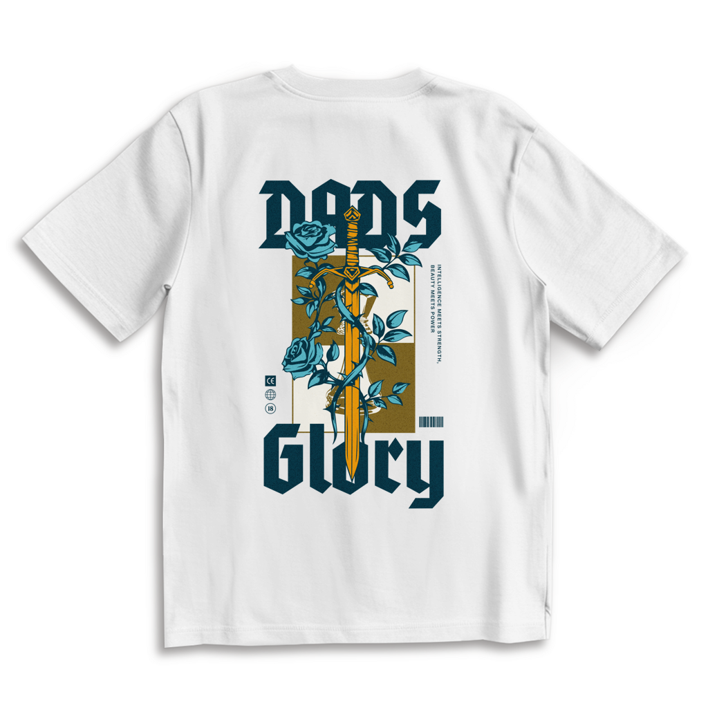 Dads Glory – White Oversize T-Shirt – Streetwear für Väter – Rückenansicht | Vaterstück