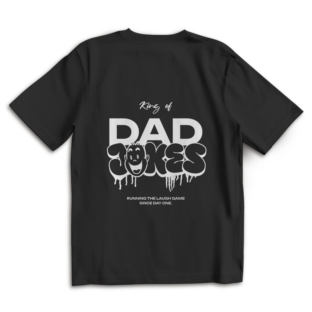 King of Dad Jokes – Black Oversize T-Shirt – Streetwear für Väter – Rückenansicht | Vaterstück
