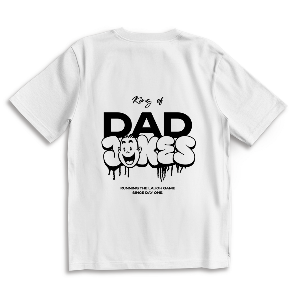 King of Dad Jokes – White Oversize T-Shirt – Streetwear für Väter – Rückenansicht | Vaterstück