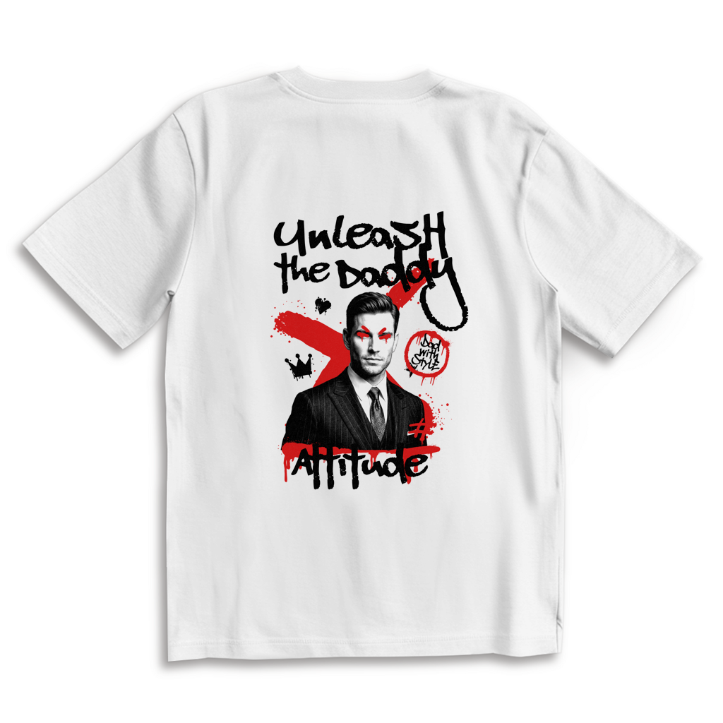 Daddy Attitude – White Oversize T-Shirt – Streetwear für Väter – Rückenansicht | Vaterstück