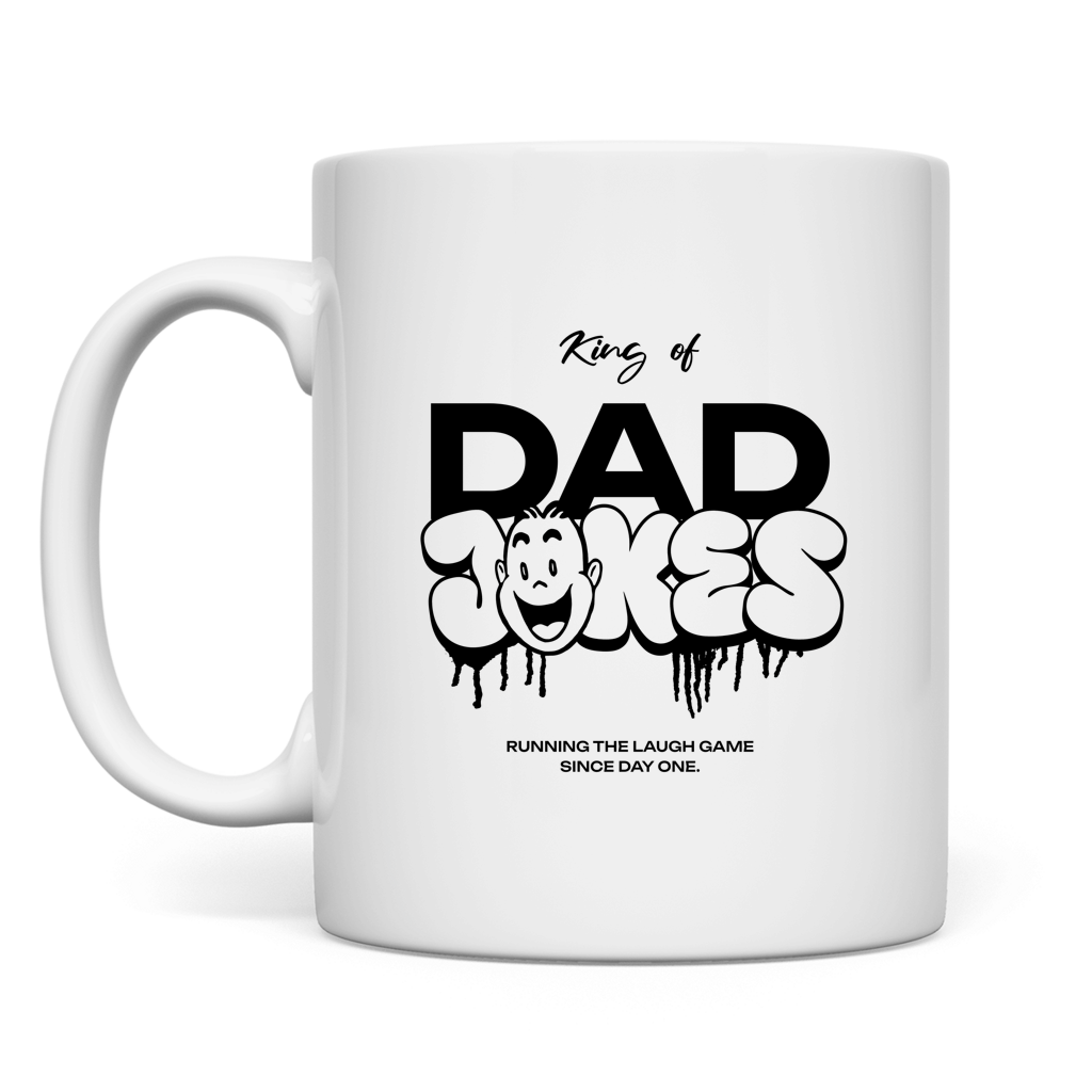 King of Dad Jokes – White Tasse – Streetwear für Väter – Frontansicht | Vaterstück