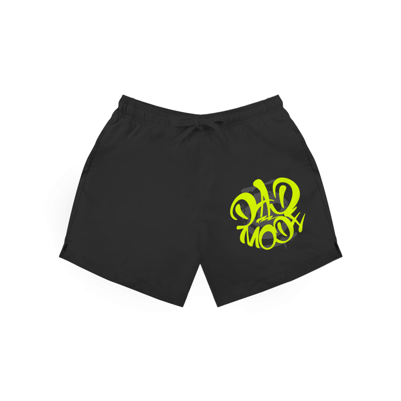 Dad Mode Smile – Black Badehose – Streetwear für Väter – Frontansicht | Vaterstück