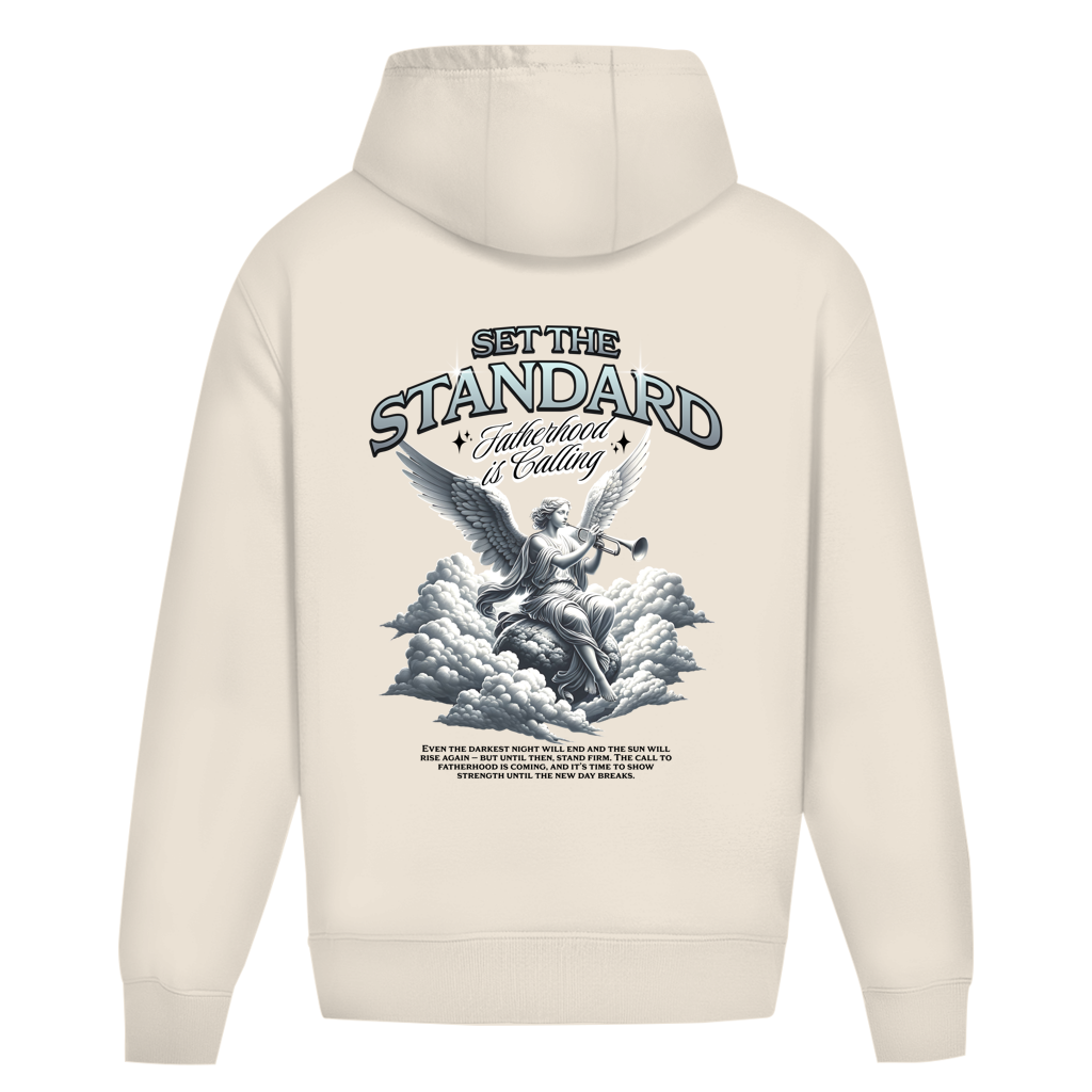 Set The Standard – White Sand Oversize Hoodie – Streetwear für Väter – Rückenansicht | Vaterstück