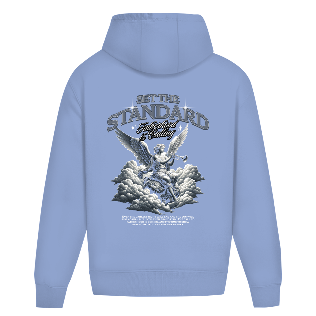 Set The Standard – Powder Blue Oversize Hoodie – Streetwear für Väter – Rückenansicht | Vaterstück