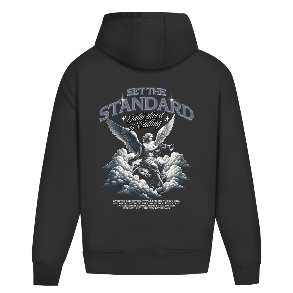 Set The Standard – Black Oversize Hoodie – Streetwear für Väter – Rückenansicht | Vaterstück