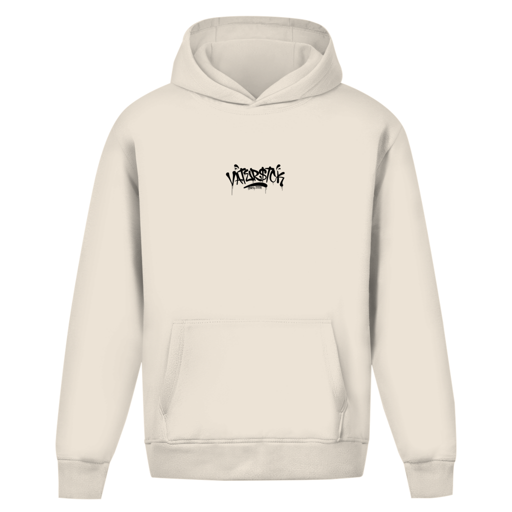 Signature Tag – White Sand Oversize Hoodie – Streetwear für Väter – Frontansicht | Vaterstück