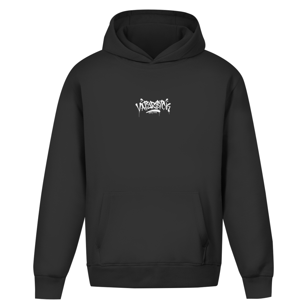 Signature Tag – Black Oversize Hoodie – Streetwear für Väter – Frontansicht | Vaterstück
