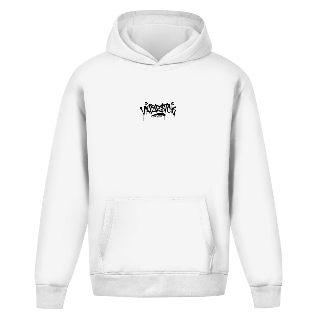 Signature Tag – White Oversize Hoodie – Streetwear für Väter – Frontansicht | Vaterstück