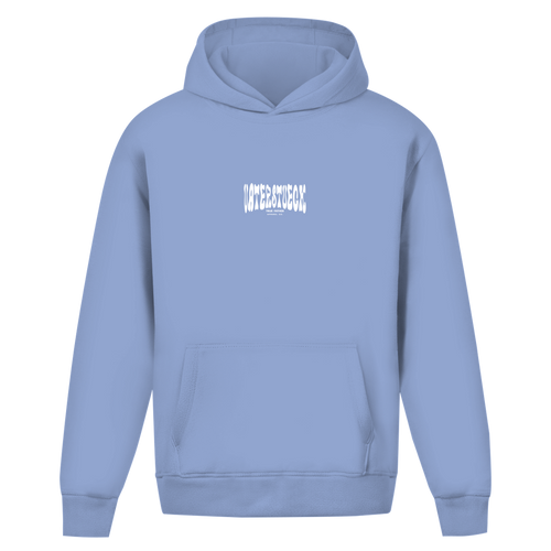 Distorted – Powder Blue Oversize Hoodie – Streetwear für Väter – Frontansicht | Vaterstück