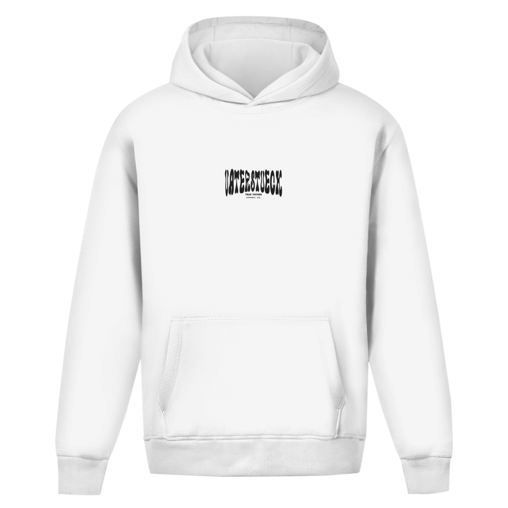 Distorted – White Oversize Hoodie – Streetwear für Väter – Frontansicht | Vaterstück