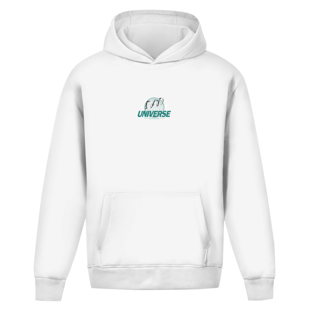 Dad Universe – White Oversize Hoodie – Streetwear für Väter – Frontansicht | Vaterstück
