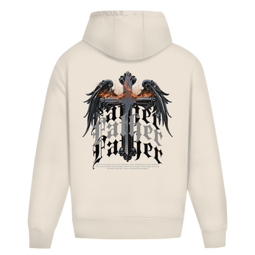 Sacred Guardian – White Oversize Hoodie – Streetwear für Väter – Rückenansicht | Vaterstück