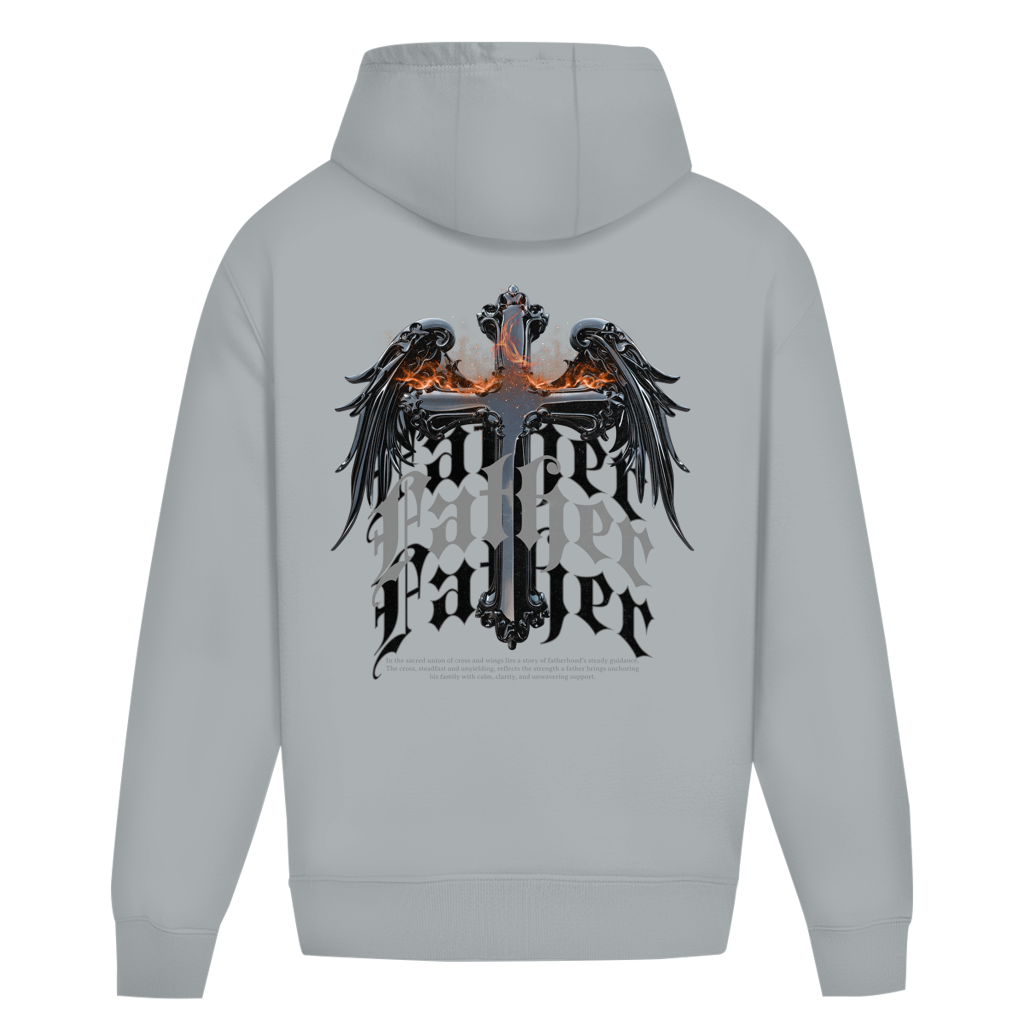 Sacred Guardian – Light Asphalt Oversize Hoodie – Streetwear für Väter – Rückenansicht | Vaterstück