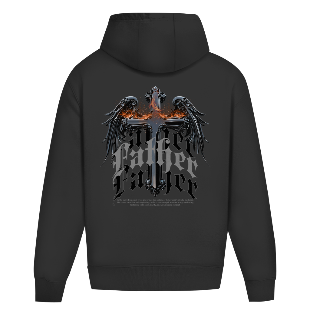 Sacred Guardian – Black Oversize Hoodie – Streetwear für Väter – Rückenansicht | Vaterstück