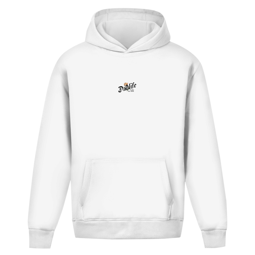 Dadlife – White Oversize Hoodie – Streetwear für Väter – Frontansicht | Vaterstück