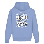 Dads Love Never Ends – Powder Blue Oversize Hoodie – Streetwear für Väter – Rückenansicht | Vaterstück