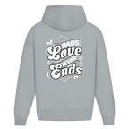 Dads Love Never Ends – Light Asphalt Oversize Hoodie – Streetwear für Väter – Rückenansicht | Vaterstück
