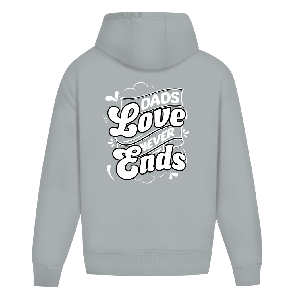 Dads Love Never Ends – Light Asphalt Oversize Hoodie – Streetwear für Väter – Rückenansicht | Vaterstück